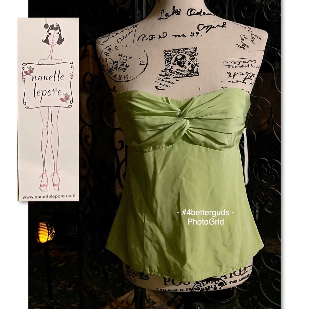 Nanette Lepore 100% Silk Strapless Twist Bustier Top Sz 6